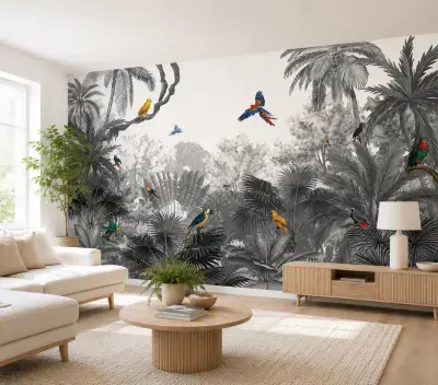 Tropical Jungle Wallpaper Mural Parrot Bird Wall Mural 8 Panel 384x260cm