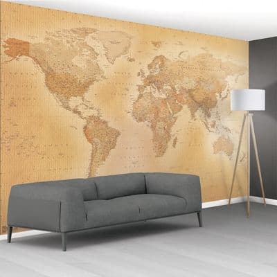 Vintage Map of the World HQ wall mural