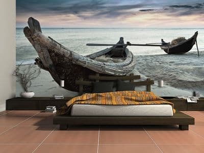 Wall mural wallpaper Boats on the beach