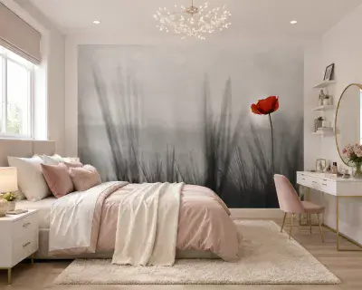 Wall mural wallpaper Lonely Red Poppy flower
