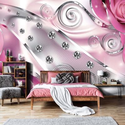 Wallpaper Mural Abstract pink composition Flowers and diamonds