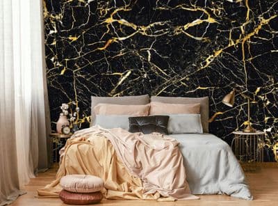 Wallpaper Mural Black and gold marble wall