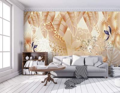 Wallpaper Mural Gold Jungle botanical bedroom decor
