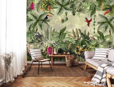 Wallpaper Mural Green jungle birds - parrots Easy to Install