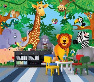 Wallpaper Wall Mural Animals in The Jungle Nursery Size 384x260 cm
