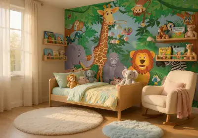 Wallpaper Wall Mural Animals in The Jungle Nursery Size 384x260 cm