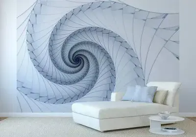 White Blue Spirals Art Paper Photo Wallpaper 254x183 cm