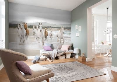 White Horses Wall Mural Galloping Stallions & Mustangs Photo Wallpaper 368×254 cm by Komar