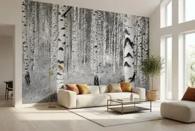 White Kitchen Photo Wallpaper Forest 368x248 cm