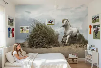 White Wild Horse wall mural wallpaper Premium