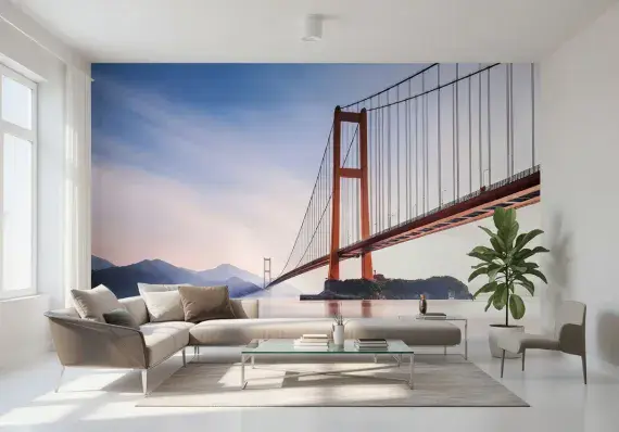 Xihu Red Bridge Wall Mural – Non-Woven Chinese Landscape Wallpaper