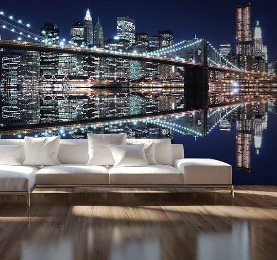New York Brooklyn Bridge lights wallpaper murals by Homewallmurals