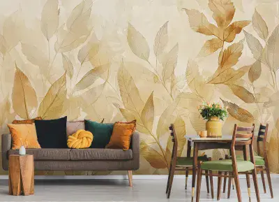 Yellow Plants Photo Wallpaper 312x219 cm Large Leaves Bedroom Wall