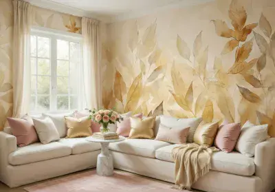 Yellow Plants Photo Wallpaper 312x219 cm Large Leaves Bedroom Wall