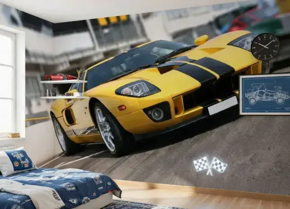 Yellow super car paper wallpaper murals by Homewallmurals