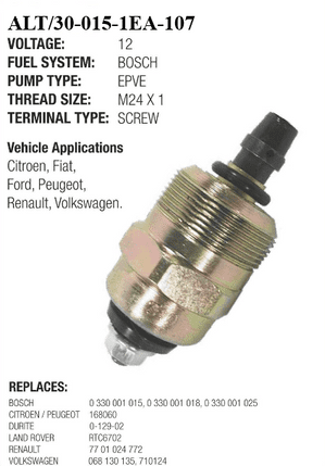 12V DIESEL STOP VALVE -SOLENOID  ALT/34-015-1EA-107
