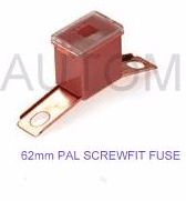 PAL' fuse MALE  Screw fitting  30 - 100 Amp rating 62mm length  Standard size PAL fuses