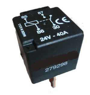 Relay 24vdc 40 Amp switching current 4 pin.     ALT/RY279298-1-09