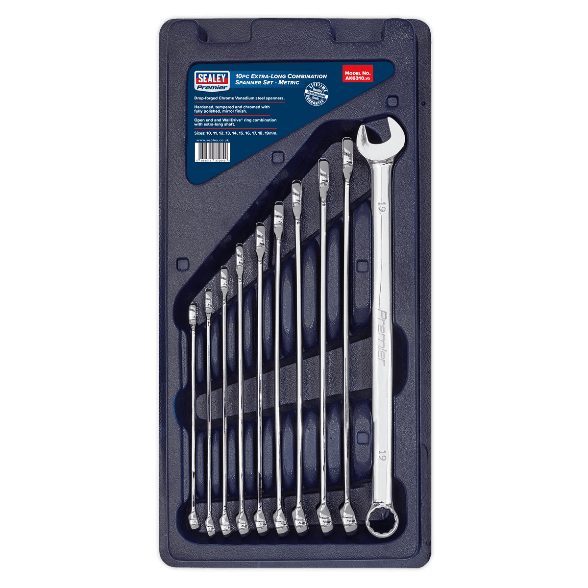 Combination Spanner Set 10pc ExtraLong Metric