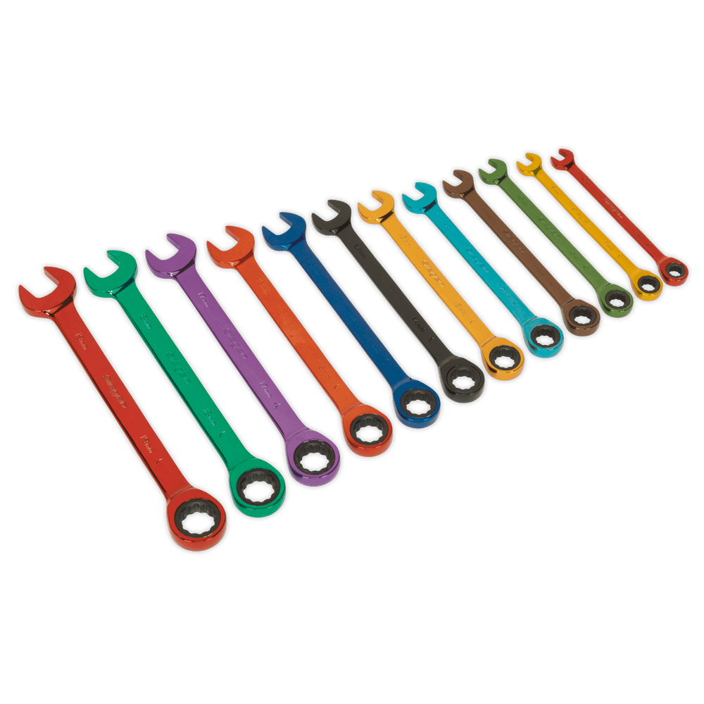 Ratchet Combination Spanner Set 12pc MultiColoured Metric