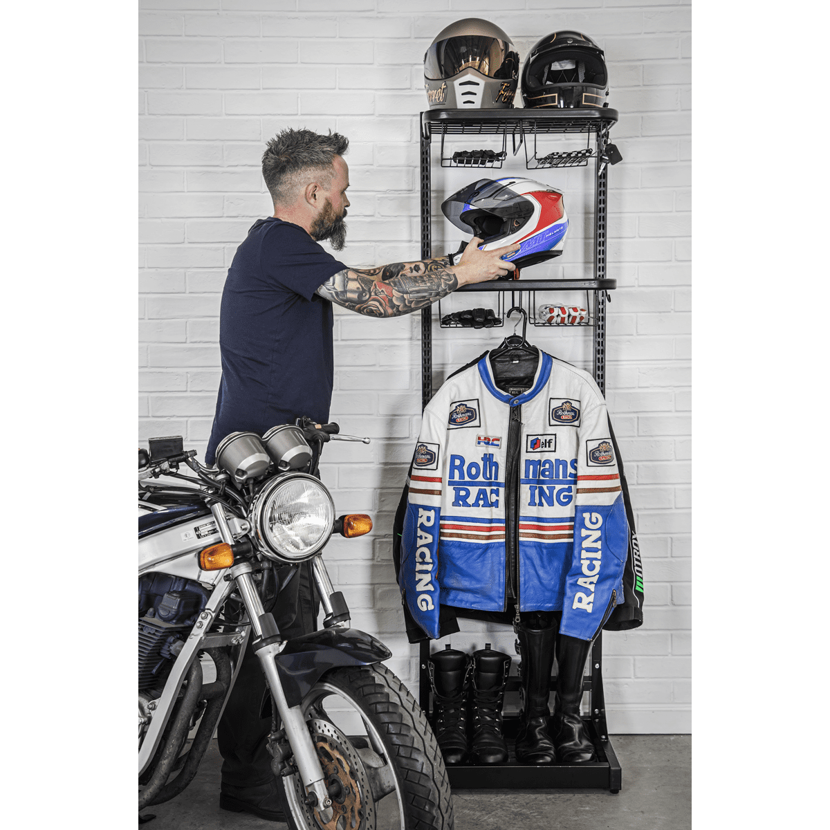 Oxford ZERO-G Motorcycle Gear Tidy - Black Metal Wall Hanger For Helmet & Clothing Storage (OX693)