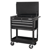 SEALEY Heavy-Duty Mobile Tool & Parts Trolley with 4 Drawers & Lockable Top - Black AP850MB-1-73