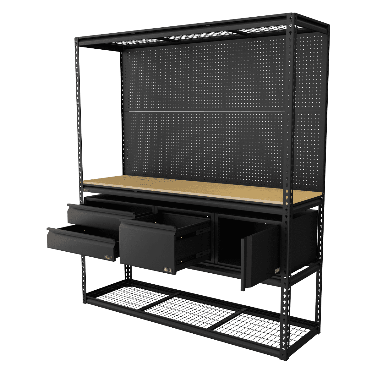 Heavy-Duty Modular Workbench & Racking Kit with 3 Storage Units