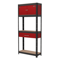 SEALEY Shelving Unit 4-Tier with Cupboard & Drawer 150kg Capacity Per Level AP830R-1-73