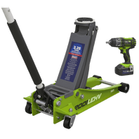 SEALEY Trolley Jack & Cordless Impact Wrench Combo - Green 2001LEHVCOMBO-1-73