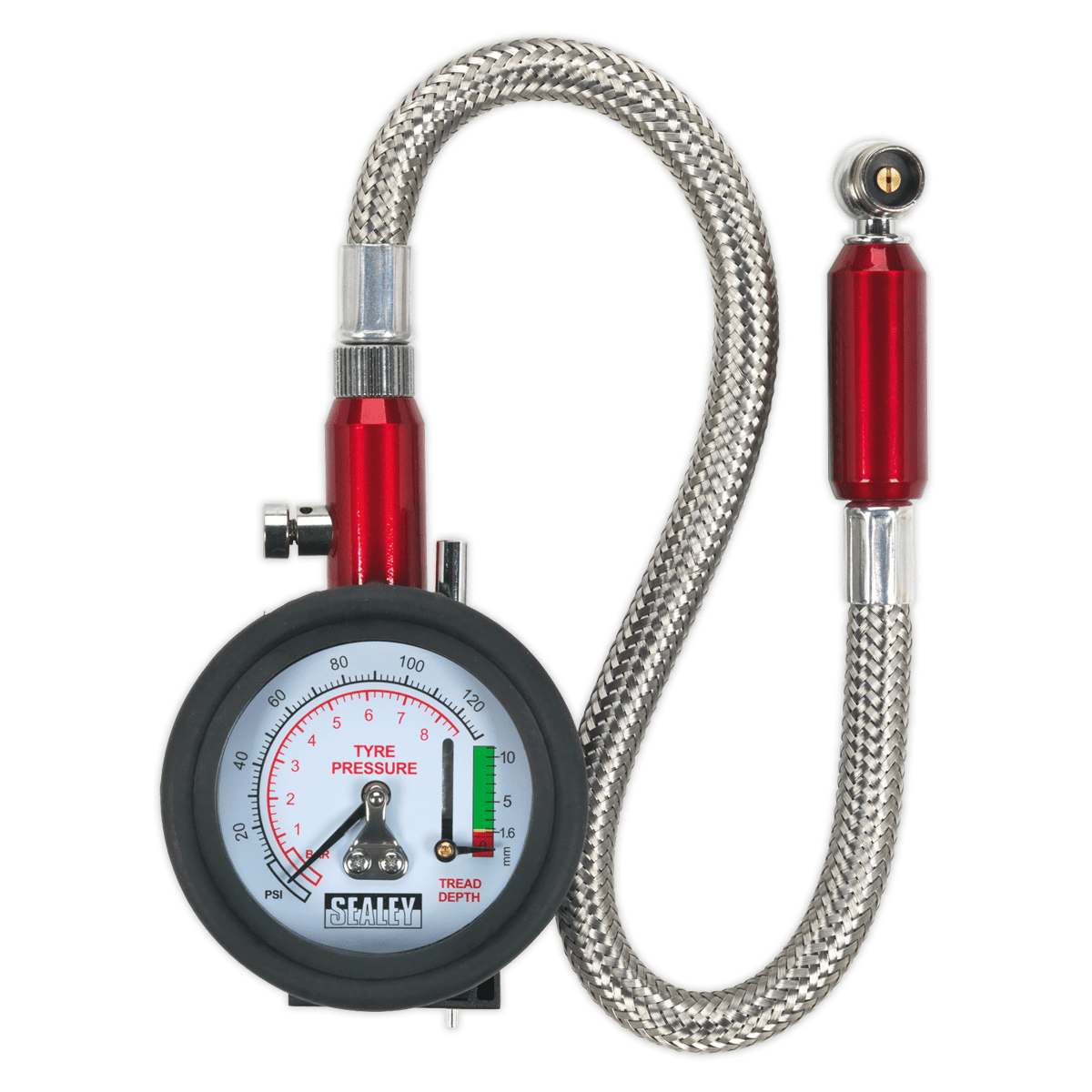 Tyre Pressure Gauge & Tyre Tread Depth Gauge Flexible Hose 08bar(0