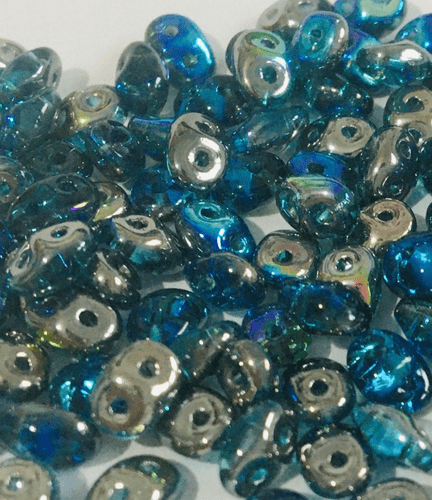 2 Hole Superduo Beads, 2.5 x 5mm Glass Beads, Aqua Graphite Rainbow