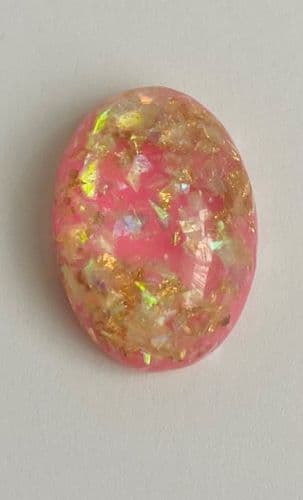 25mm x 18mm Oval Cabochon Coral sparkle