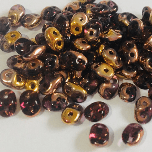 Czech 2 Hole Superduo Beads, 2.5 x 5mm Glass Beads, Amethyst Capri Gold