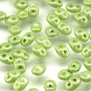 Czech 2 Hole Superduo Beads, 2.5 x 5mm Glass Beads, Chalk Green Lustre Light for jewellery beadwork projects