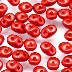 Czech 2 Hole Superduo Beads, 2.5 x 5mm Glass Beads, Chalk Lava Red