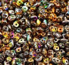 Czech 2 Hole Superduo Beads, 2.5 x 5mm Glass Beads, Crystal Magic Orange Grey
