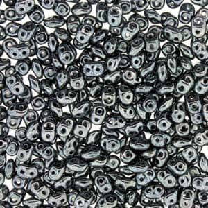 Czech 2 Hole Superduo Beads, 2.5 x 5mm Glass Beads, Jet Hematite
