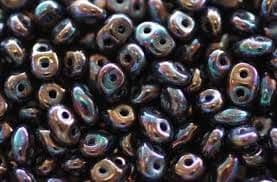 Czech 2 Hole Superduo Beads, 2.5 x 5mm Glass Beads Jet Iris Lustre