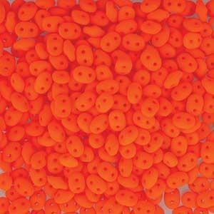 Czech 2 Hole Superduo Beads, 2.5 x 5mm Glass Beads, Neon Orange