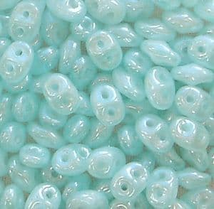 Czech 2 Hole Superduo Beads, 2.5 x 5mm Glass Beads, Opal Aqua