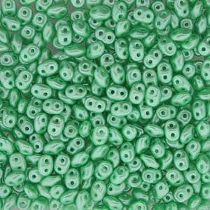 Czech 2 Hole Superduo Beads, 2.5 x 5mm Glass Beads, Opaque Green