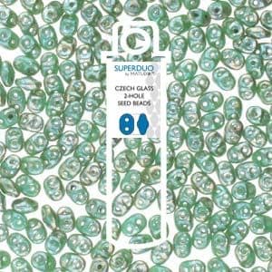 Czech 2 Hole Superduo Beads, 2.5 x 5mm Glass Beads, Turquoise Picasso 22.5 gram tube