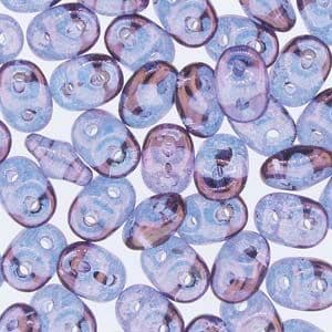 Czech 2 Hole Superduo Beads, 2.5 x 5mm Glass Beads, Vega on Crystal