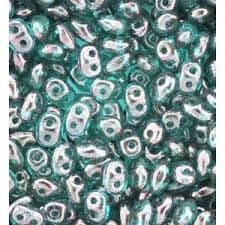 Czech 2 Hole Superduo Beads, 2.5 x 5mm Glass Beads, Vega on Emerald