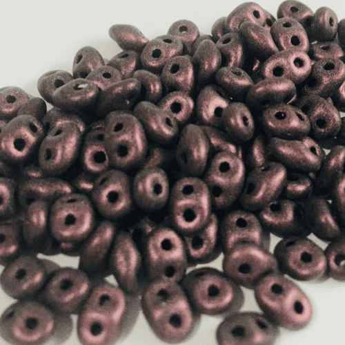 Czech 2 Hole Superduo Beads, 2.5 x 5mm Jet Metallic Suede Pink