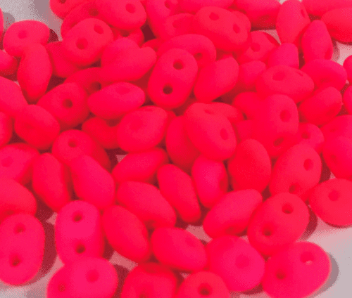 Czech 2 Hole Superduo Beads, 2.5 x 5mm Neon Pink 10 grams
