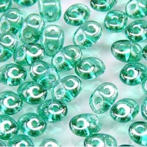 Czech Superduo Beads, 2.5 x 5mm Glass Beads, Emerald White Lustre