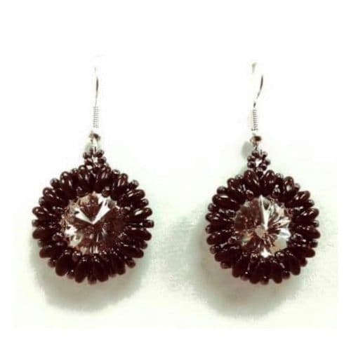 Handmade Beaded superduo drop Monotone crystal earrings Silver Plated or Sterling Silver