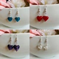 Handmade Foil Lined Heart Earrings Silver Plated or sterling silver  White