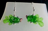 Handmade Lampwork glass  3D Green kissing fish Earrings Silver Plated or Sterling Silver